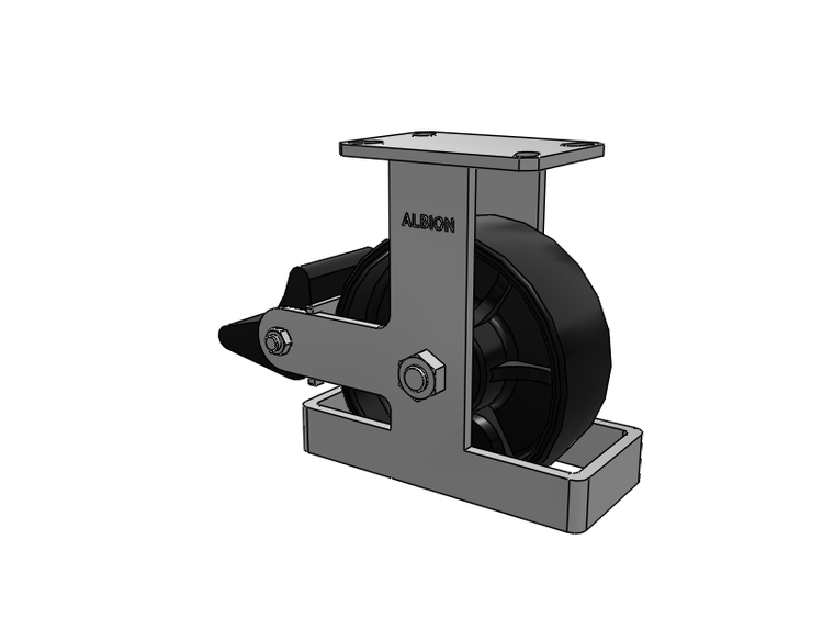 310 Series Top Plate Rigid Caster with 8 x 3 Black Paint FR - Ductile Iron Crowned Tread Wheel and Poly Lock Integrated Brake