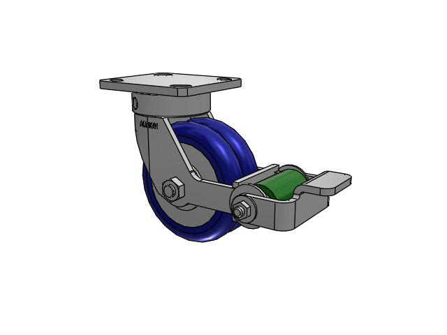 110 Series Kingpinless Top Plate Swivel Caster with 5 x 2 Blue Tread on Aluminum Core EY - Swivel-EAZ (Crown) Wheel and Poly Cam Brake