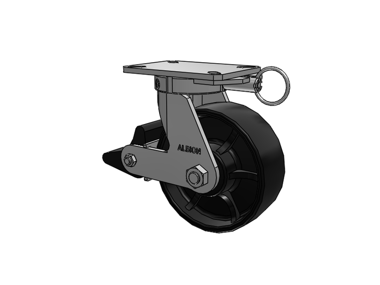 310 Series Top Plate Swivel Caster with 8 x 3 Black Paint FR - Ductile Iron Crowned Tread Wheel and Poly Lock Integrated Brake