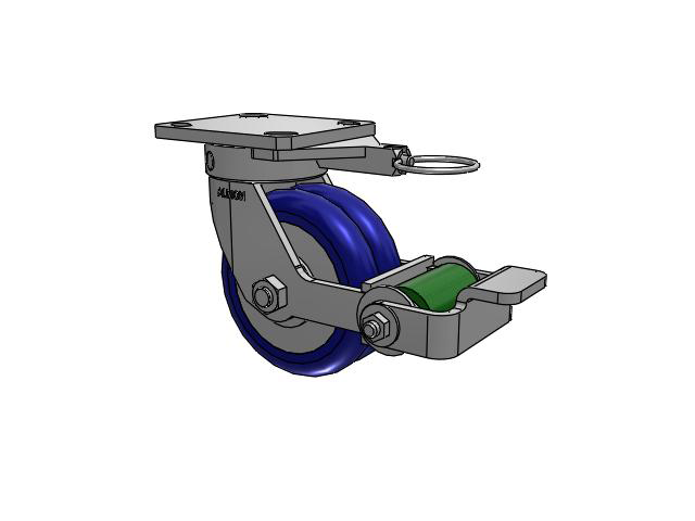 110 Series Kingpinless Top Plate Swivel Caster with 5 x 2 Blue Tread on Aluminum Core EY - Swivel-EAZ (Crown) Wheel and Poly Cam Brake