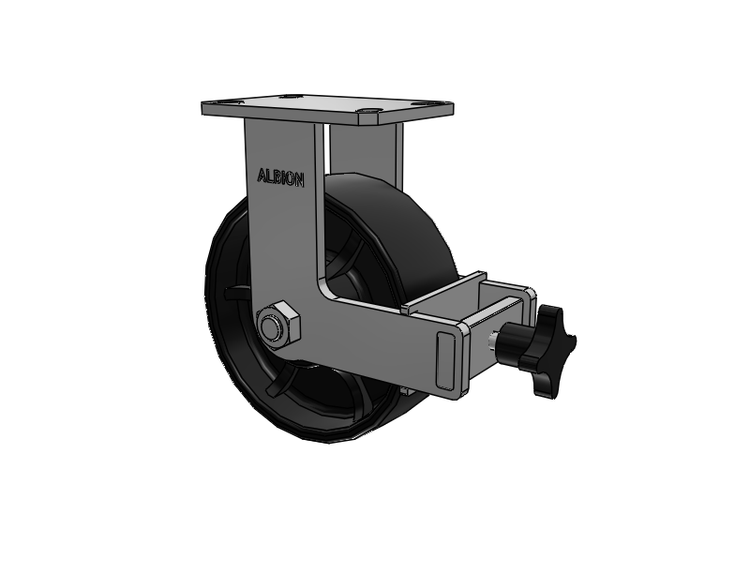 310 Series Top Plate Rigid Caster with 8 x 3 Black Paint FR - Ductile Iron Crowned Tread Wheel and Face Brake