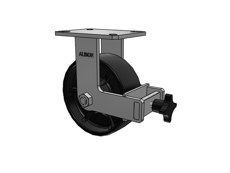 310 Series Top Plate Rigid Caster with 8 x 3 Black Paint FR - Ductile Iron Crowned Tread Wheel and Face Brake