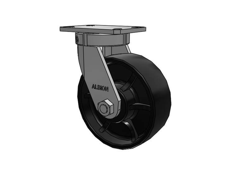 Roulette pivotante à plaque supérieure de la série 310, avec roue 8 x 3 peinte en noir FR - Roue à bande de roulement bombée en fonte ductile