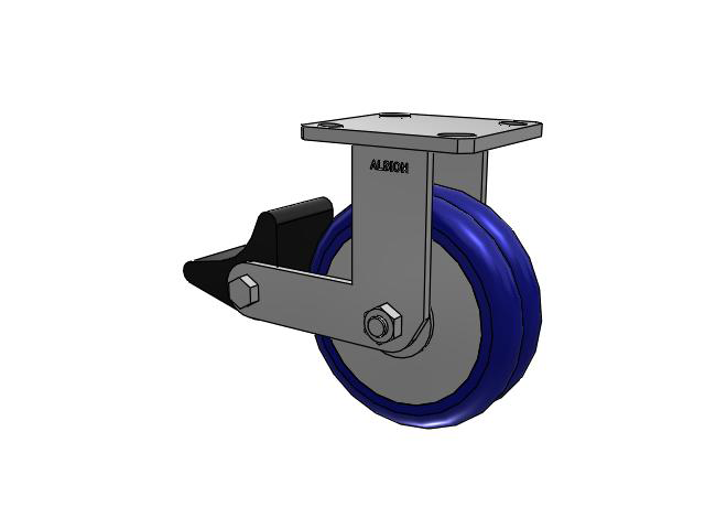 110 Series Kingpinless Top Plate Rigid Caster with 6 x 2 Blue Tread on Aluminum Core EY - Swivel-EAZ (Crown) Wheel and Poly Lock Integrated Brake