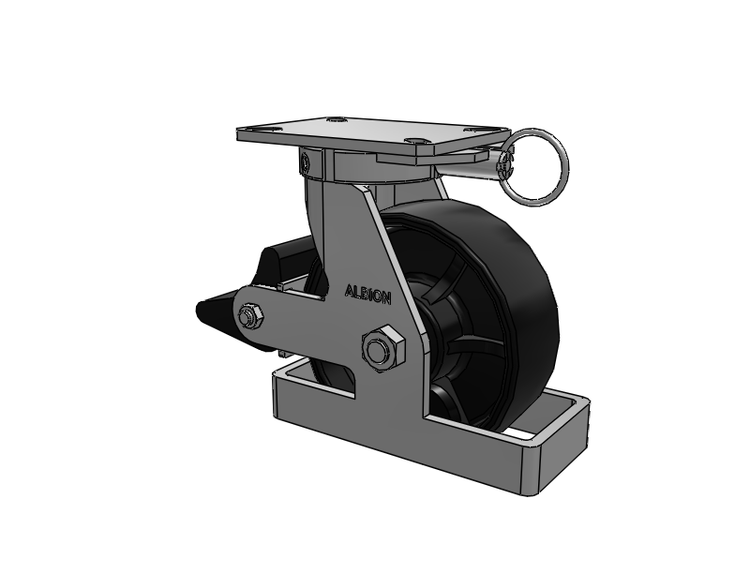 Roulette pivotante à plaque supérieure de la série 310, 8 x 3, peinte en noir FR – Roue à bande de roulement bombée en fonte ductile et frein intégré Poly Lock