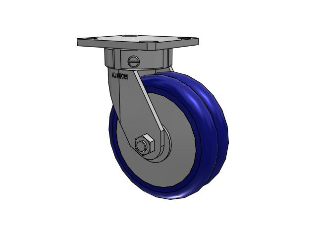 110 Series Kingpinless Top Plate Swivel Caster with 6 x 2 Blue Tread on Aluminum Core EY - Swivel-EAZ (Crown) Wheel