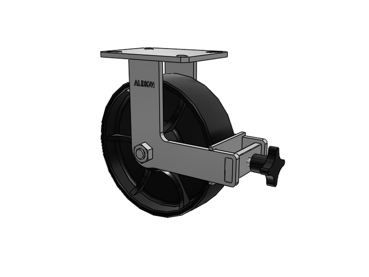 310 Series Top Plate Rigid Caster with 10 x 3 Black Paint FR - Ductile Iron Crowned Tread Wheel and Face Brake