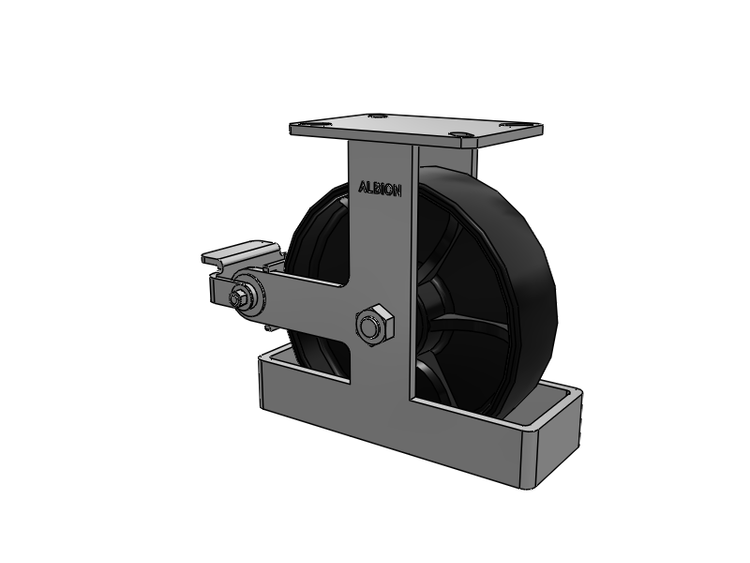 Roulette rigide à plaque supérieure de la série 310 avec roue 10 x 3 peinte en noir FR - Roue à bande de roulement bombée en fonte ductile et frein à came en polyuréthane