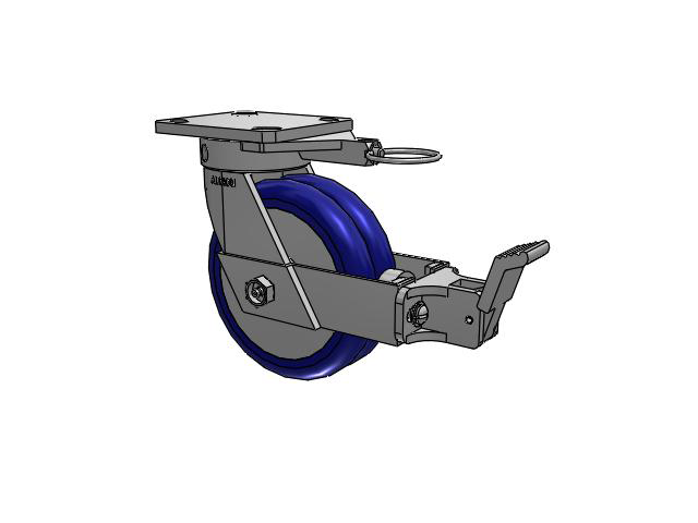 110 Series Kingpinless Top Plate Swivel Caster with 6 x 2 Blue Tread on Aluminum Core EY - Swivel-EAZ (Crown) Wheel and Face Brake