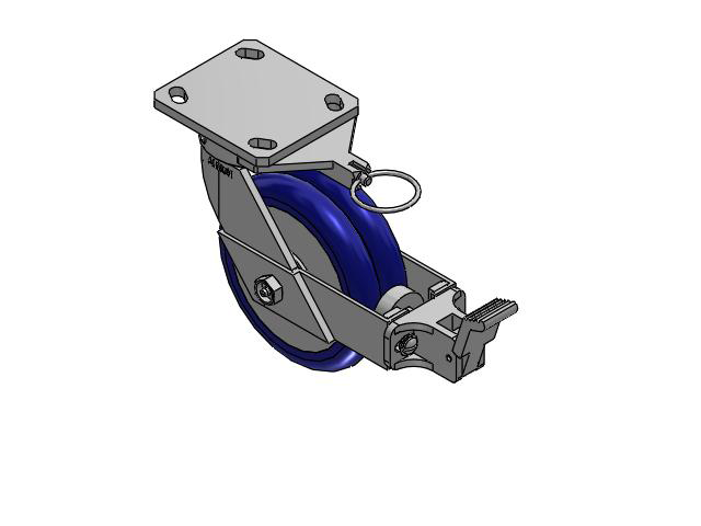 110 Series Kingpinless Top Plate Swivel Caster with 6 x 2 Blue Tread on Aluminum Core EY - Swivel-EAZ (Crown) Wheel and Face Brake
