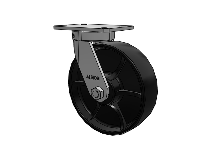 Roulette pivotante à plaque supérieure de la série 310, avec roue 10 x 3 peinte en noir FR - Roue à bande de roulement bombée en fonte ductile