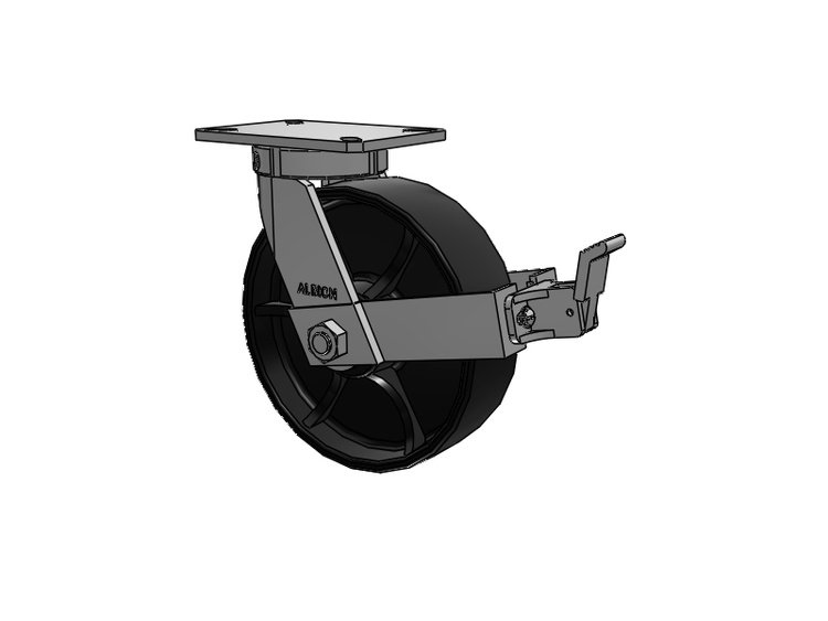 Roulette pivotante à plaque supérieure de la série 310, avec roue 10 x 3 peinte en noir FR - roue à bande de roulement bombée en fonte ductile et frein frontal