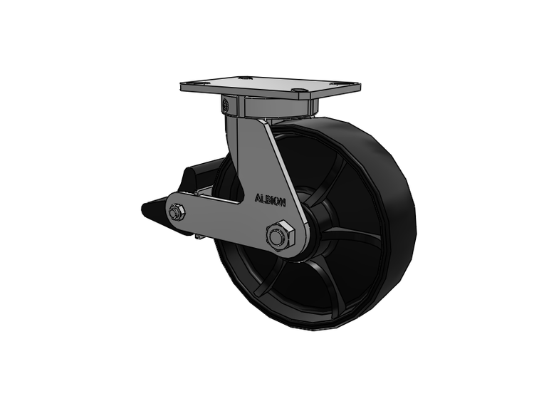 310 Series Top Plate Swivel Caster with 10 x 3 Black Paint FR - Ductile Iron Crowned Tread Wheel and Poly Lock Integrated Brake