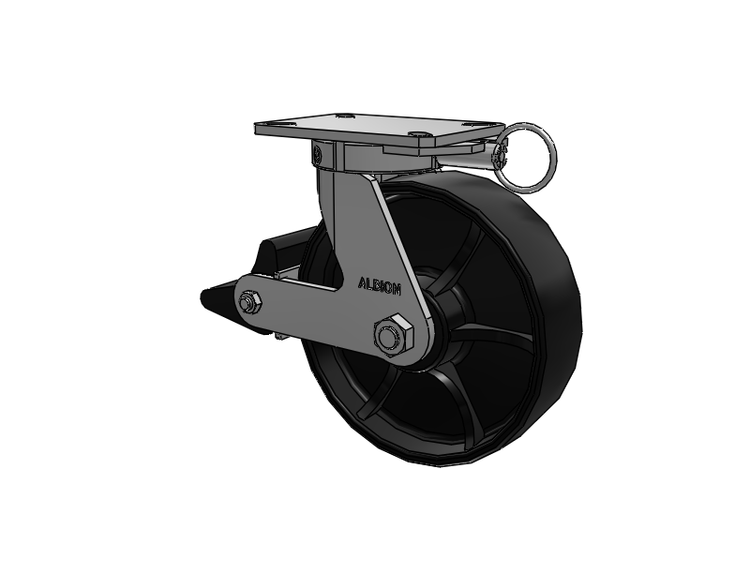 310 Series Top Plate Swivel Caster with 10 x 3 Black Paint FR - Ductile Iron Crowned Tread Wheel and Poly Lock Integrated Brake