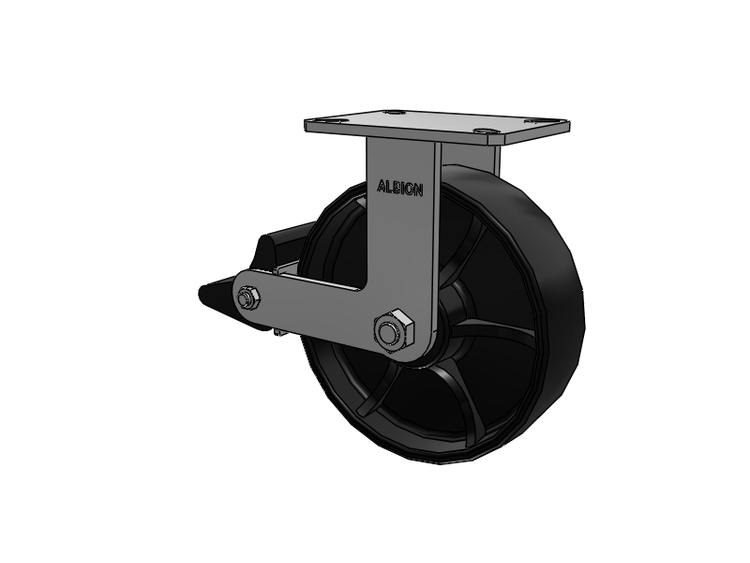 310 Series Top Plate Rigid Caster with 10 x 3 Black Paint FR - Ductile Iron Crowned Tread Wheel and Poly Lock Integrated Brake