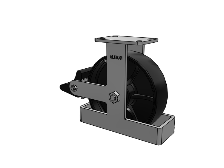 Roulette rigide à plaque supérieure de la série 310 avec roue 10 x 3 peinte en noir FR - Roue à bande de roulement bombée en fonte ductile et frein intégré Poly Lock