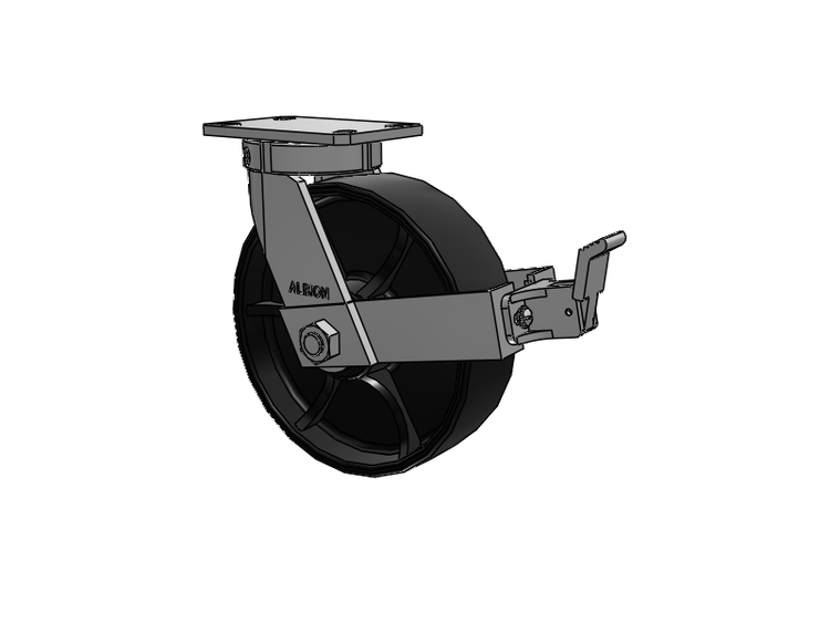 Roulette pivotante à plaque supérieure de la série 310, avec roue 10 x 3 peinte en noir FR - roue à bande de roulement bombée en fonte ductile et frein frontal