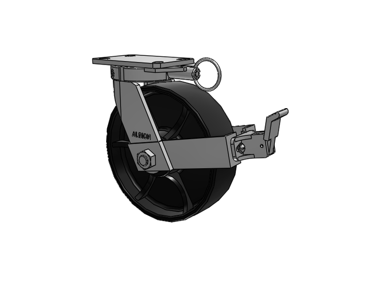 Roulette pivotante à plaque supérieure de la série 310, avec roue 10 x 3 peinte en noir FR - roue à bande de roulement bombée en fonte ductile et frein frontal