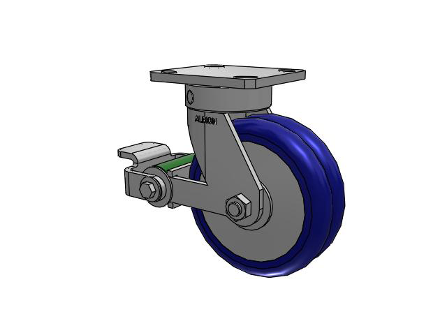110 Series Kingpinless Top Plate Swivel Caster with 6 x 2 Blue Tread on Aluminum Core EY - Swivel-EAZ (Crown) Wheel and Poly Cam Brake