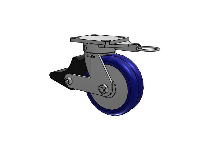 110 Series Kingpinless Top Plate Swivel Caster with 6 x 2 Blue Tread on Aluminum Core EY - Swivel-EAZ (Crown) Wheel and Poly Lock Integrated Brake