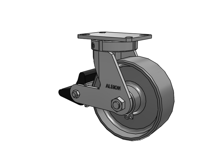 310 Series Top Plate Swivel Caster with 8 x 3 Clear Coat Enamel FS - Drop-Forged Steel Wheel and Poly Lock Integrated Brake