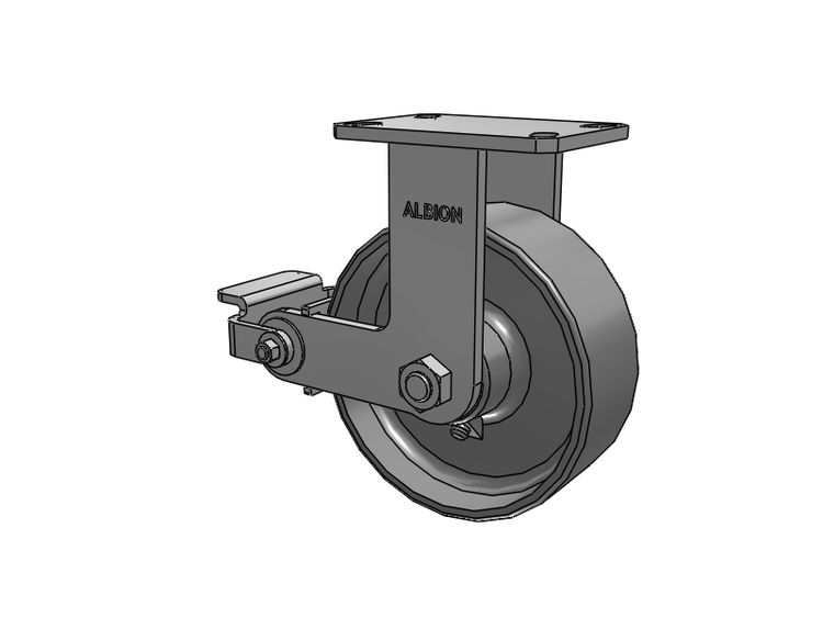 310 Series Top Plate Rigid Caster with 8 x 3 Clear Coat Enamel FS - Drop-Forged Steel Wheel and Poly Cam Brake