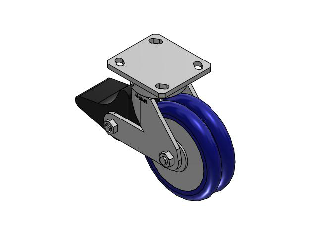 110 Series Kingpinless Top Plate Swivel Caster with 6 x 2 Blue Tread on Aluminum Core EY - Swivel-EAZ (Crown) Wheel and Poly Lock Integrated Brake