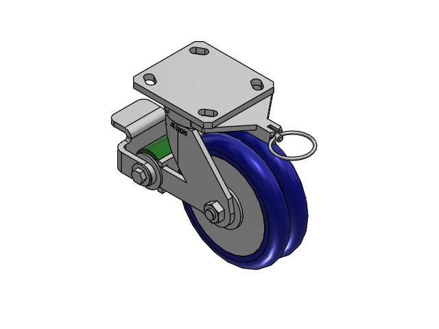 110 Series Kingpinless Top Plate Swivel Caster with 6 x 2 Blue Tread on Aluminum Core EY - Swivel-EAZ (Crown) Wheel and Poly Cam Brake