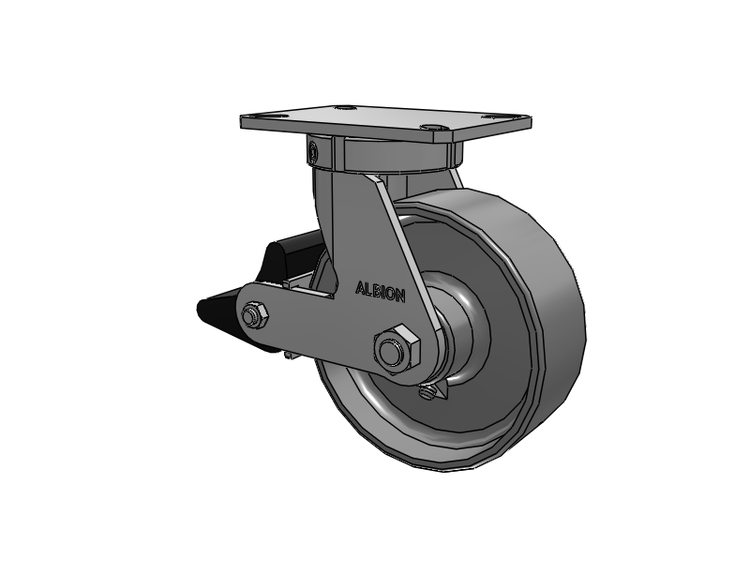 310 Series Top Plate Swivel Caster with 8 x 3 Clear Coat Enamel FS - Drop-Forged Steel Wheel and Poly Lock Integrated Brake