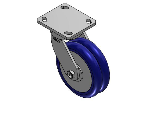 110 Series Kingpinless Top Plate Swivel Caster with 6 x 2 Blue Tread on Aluminum Core EY - Swivel-EAZ (Crown) Wheel