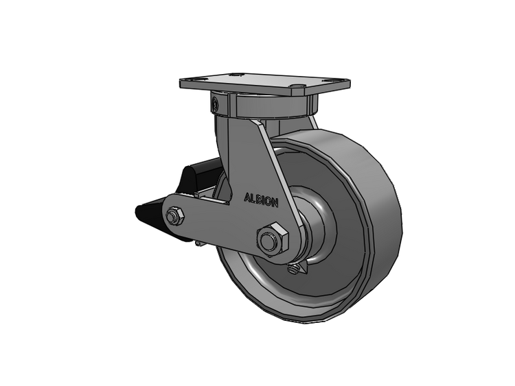 310 Series Top Plate Swivel Caster with 8 x 3 Clear Coat Enamel FS - Drop-Forged Steel Wheel and Poly Lock Integrated Brake