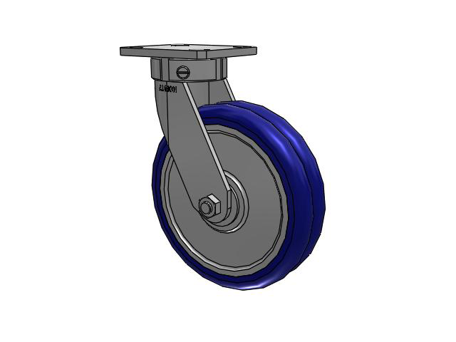 110 Series Kingpinless Top Plate Swivel Caster with 8 x 2 Blue Tread on Aluminum Core EY - Swivel-EAZ (Crown) Wheel
