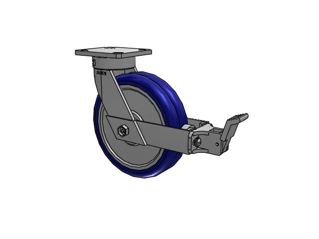 Lenkrolle der Serie 110 ohne Achsschenkel mit oberer Platte, mit 8 x 2-Reifen mit blauem Profil auf Aluminiumkern EY – Swivel-EAZ (Crown) Rad und Feststellbremse