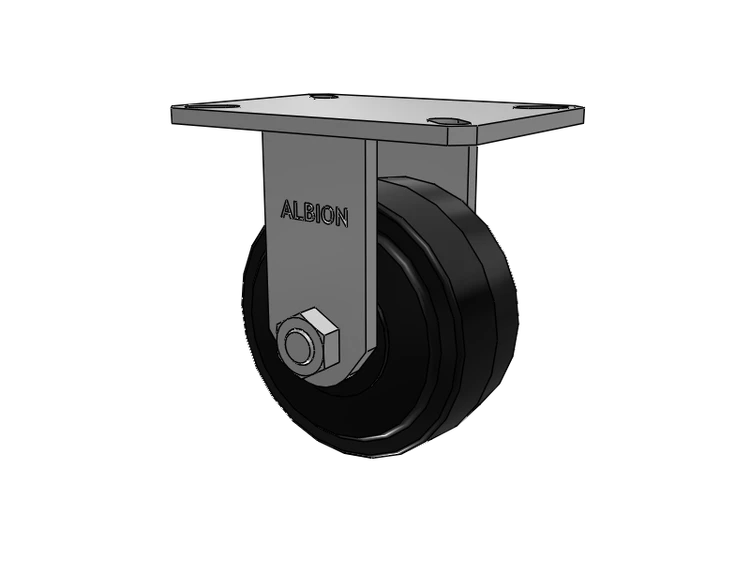 310 Series Top Plate Rigid Caster with 6 x 3 Black Tread on Black Enamel Core MR - Moldon Rubber (Cast Iron Core) Wheel