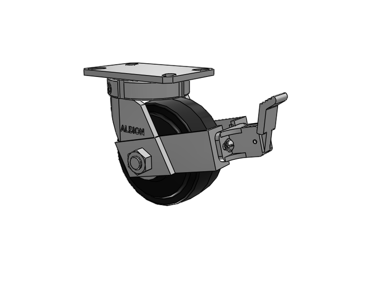 310 Series Top Plate Swivel Caster with 6 x 3 Black Tread on Black Enamel Core MR - Moldon Rubber (Cast Iron Core) Wheel and Face Brake