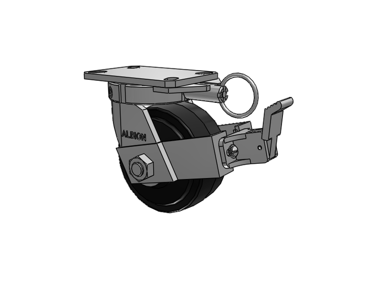 310 Series Top Plate Swivel Caster with 6 x 3 Black Tread on Black Enamel Core MR - Moldon Rubber (Cast Iron Core) Wheel and Face Brake