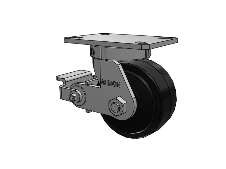 310 Series Top Plate Swivel Caster with 6 x 3 Black Tread on Black Enamel Core MR - Moldon Rubber (Cast Iron Core) Wheel and Poly Cam Brake