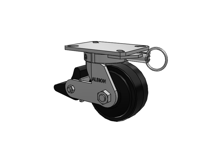 310 Series Top Plate Swivel Caster with 6 x 3 Black Tread on Black Enamel Core MR - Moldon Rubber (Cast Iron Core) Wheel and Poly Lock Integrated Brake