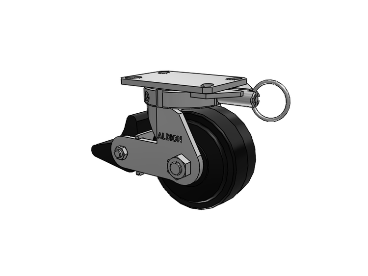 310 Series Top Plate Swivel Caster with 6 x 3 Black Tread on Black Enamel Core MR - Moldon Rubber (Cast Iron Core) Wheel and Poly Lock Integrated Brake