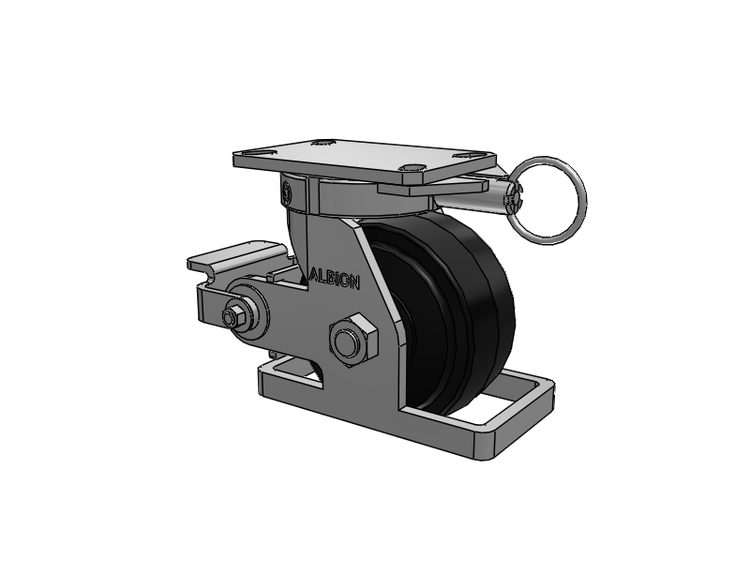 Roulette pivotante à plaque supérieure de la série 310, avec bande de roulement noire 6 x 3 sur noyau émaillé noir MR - Roue en caoutchouc Moldon (noyau en fonte) et frein à came en polyuréthane