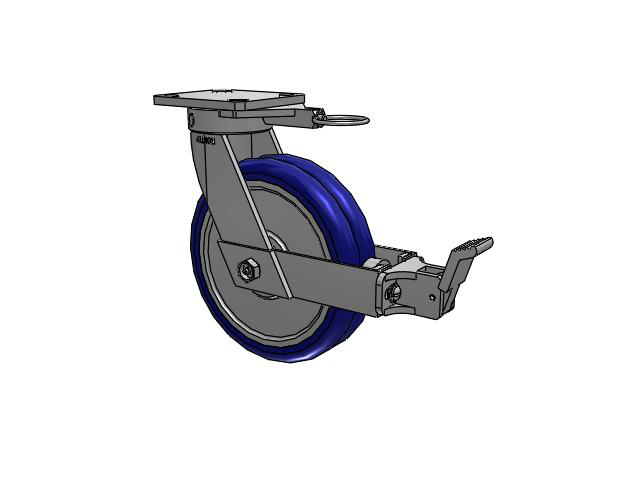 110 Series Kingpinless Top Plate Swivel Caster with 8 x 2 Blue Tread on Aluminum Core EY - Swivel-EAZ (Crown) Wheel and Face Brake