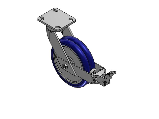 110 Series Kingpinless Top Plate Swivel Caster with 8 x 2 Blue Tread on Aluminum Core EY - Swivel-EAZ (Crown) Wheel and Face Brake