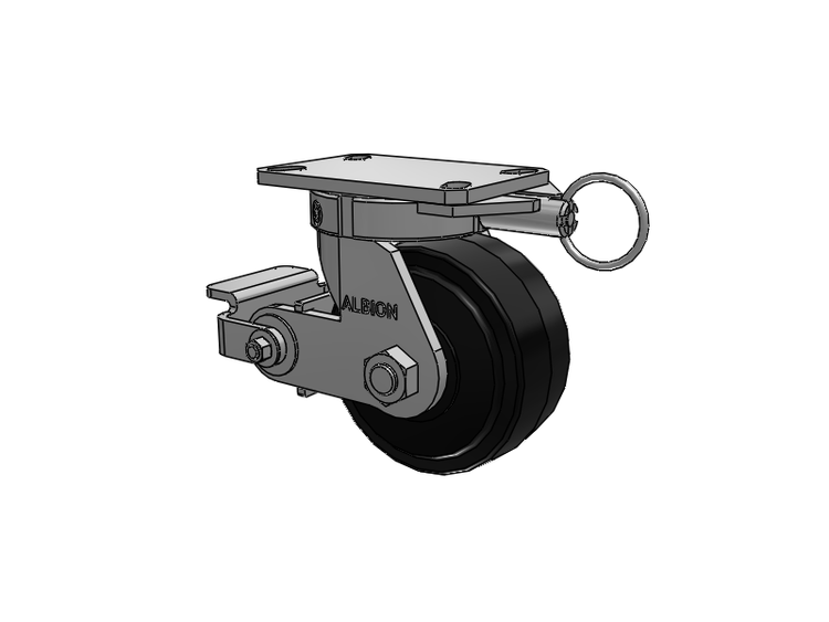 310 Series Top Plate Swivel Caster with 6 x 3 Black Tread on Black Enamel Core MR - Moldon Rubber (Cast Iron Core) Wheel and Poly Cam Brake