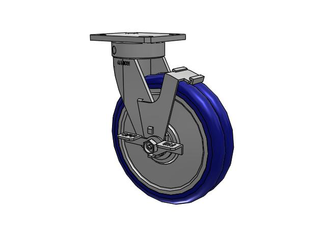 110 Series Kingpinless Top Plate Swivel Caster with 8 x 2 Blue Tread on Aluminum Core EY - Swivel-EAZ (Crown) Wheel and Face Brake