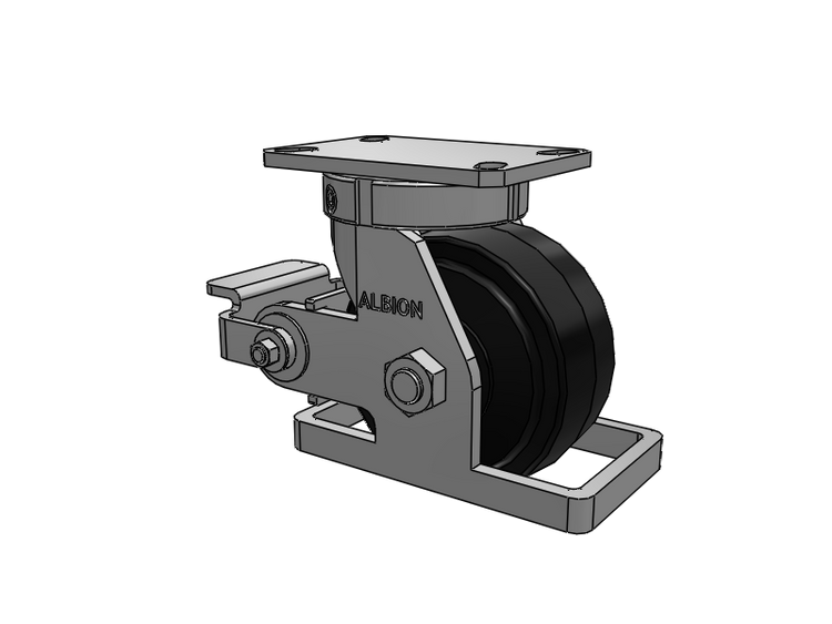 310 Series Top Plate Swivel Caster with 6 x 3 Black Tread on Black Enamel Core MR - Moldon Rubber (Cast Iron Core) Wheel and Poly Cam Brake
