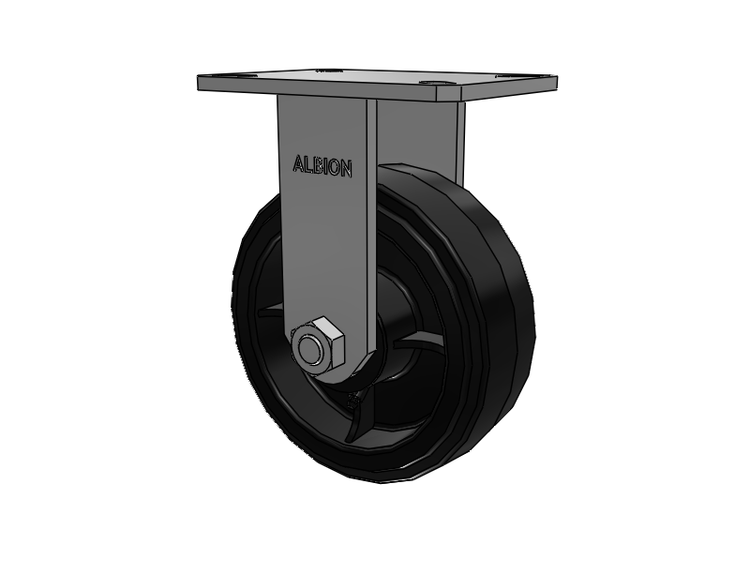 310 Series Top Plate Rigid Caster with 8 x 3 Black Tread on Black Enamel Core MR - Moldon Rubber (Cast Iron Core) Wheel