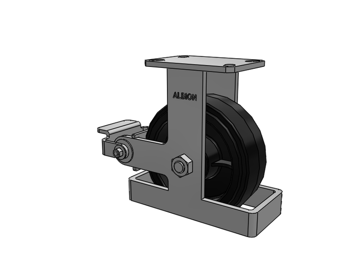 Roulette rigide à plaque supérieure de la série 310, avec bande de roulement noire 8 x 3 sur noyau émaillé noir MR - Moldon Rubber (noyau en fonte) et frein à came en polyuréthane