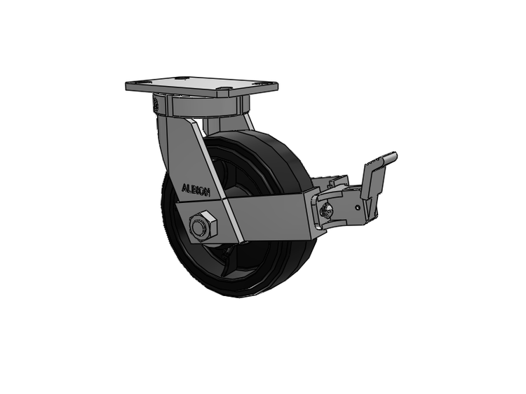310 Series Top Plate Swivel Caster with 8 x 3 Black Tread on Black Enamel Core MR - Moldon Rubber (Cast Iron Core) Wheel and Face Brake
