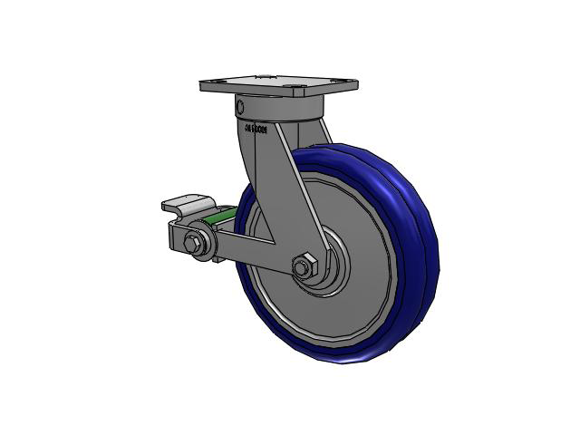 110 Series Kingpinless Top Plate Swivel Caster with 8 x 2 Blue Tread on Aluminum Core EY - Swivel-EAZ (Crown) Wheel and Poly Cam Brake