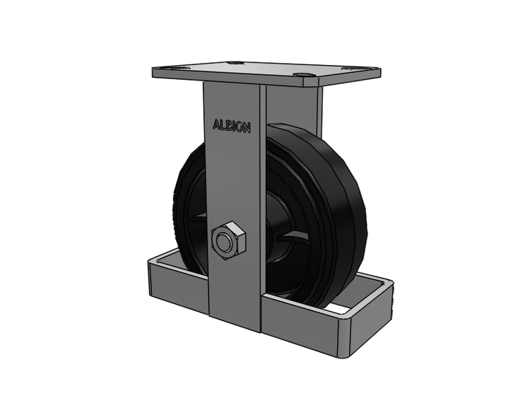 310 Series Top Plate Rigid Caster with 8 x 3 Black Tread on Black Enamel Core MR - Moldon Rubber (Cast Iron Core) Wheel